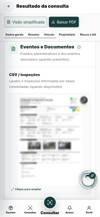 Exemplo de consulta: CSV e laudos