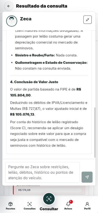Exemplo de consulta: Análise do Zeca